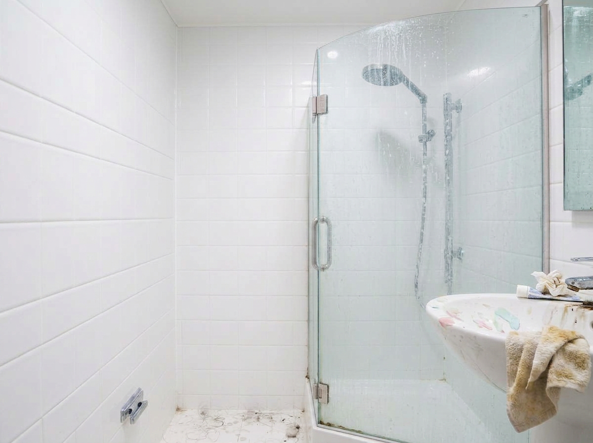 Bathroom with mould, limescale and rust stains before cleaning in the GTA