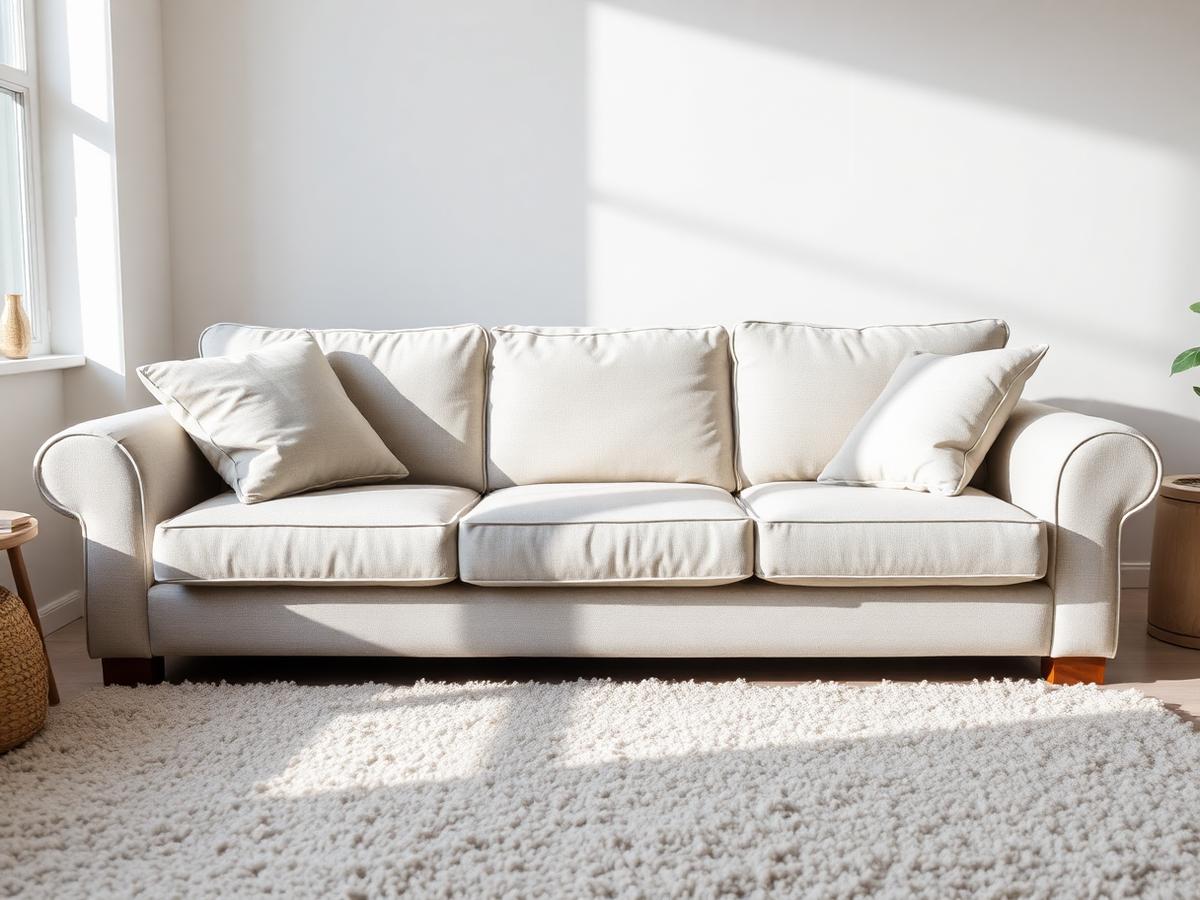 Upholstery cleaning result on a light fabric couch