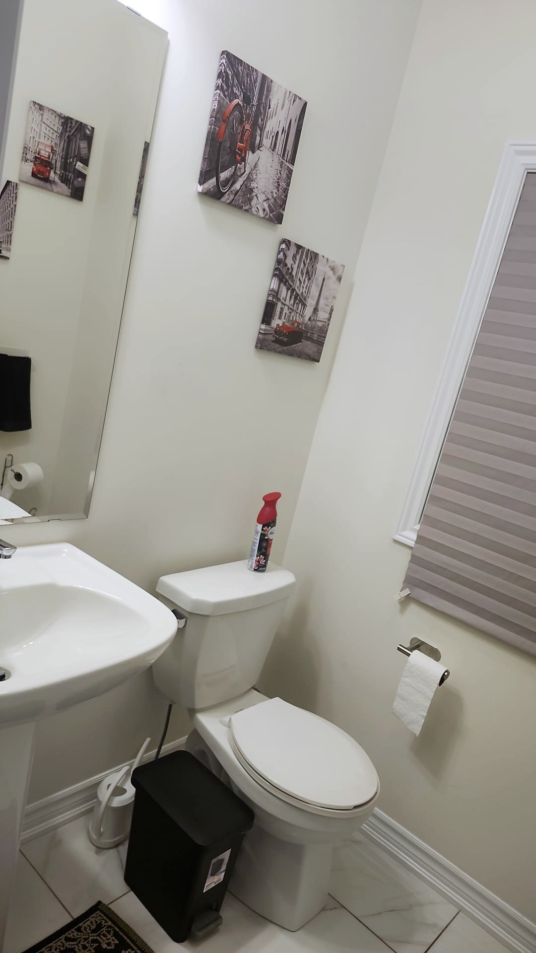 Clean toilet, vanity and tile floor after deep cleaning